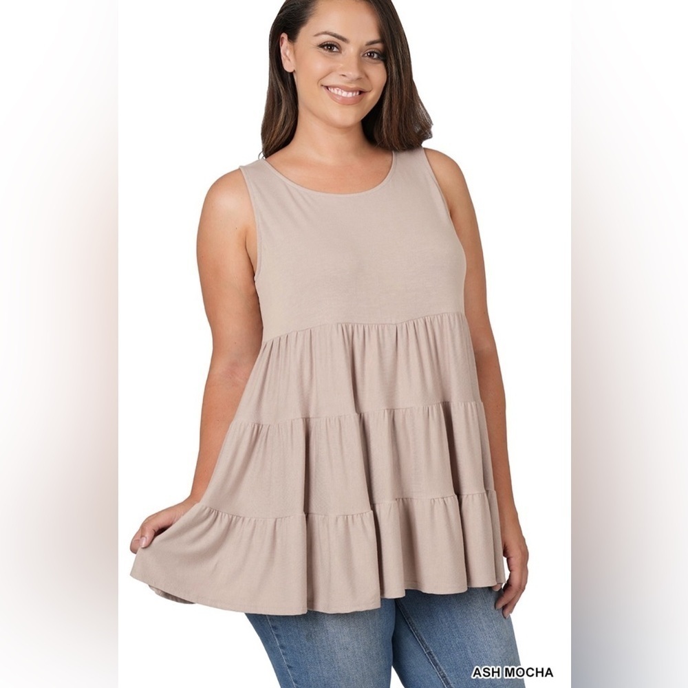 New!LAST ONE Plus Size Women Sleeveless Tiered Top in Ash Mocha Size 1X 2X 3X
